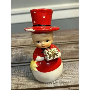 Vintage Christmas Boy Figurine Present Gift Star Japan Polka Dot Top Hat